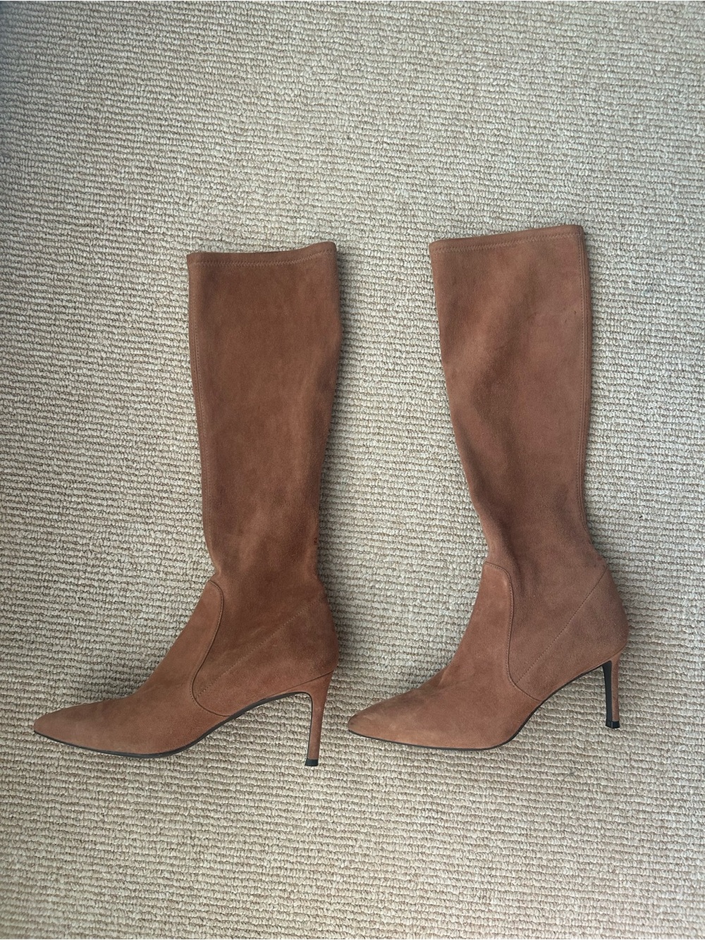 Stuart Weitzman Brown Suede Knee-High Pointed-Toe Stiletto Boots